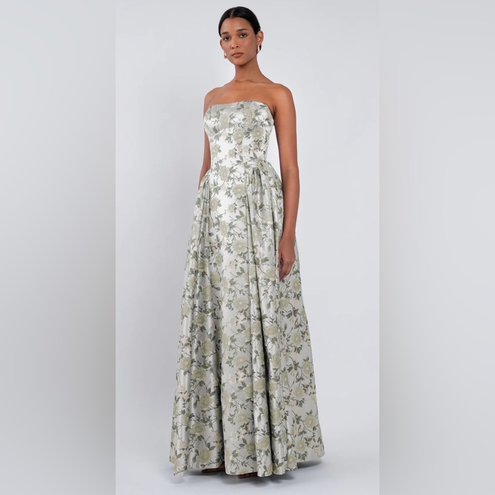 Jenny Yoo Desiree Bridesmaid Dress Matcha Floral Jacquard Size 4